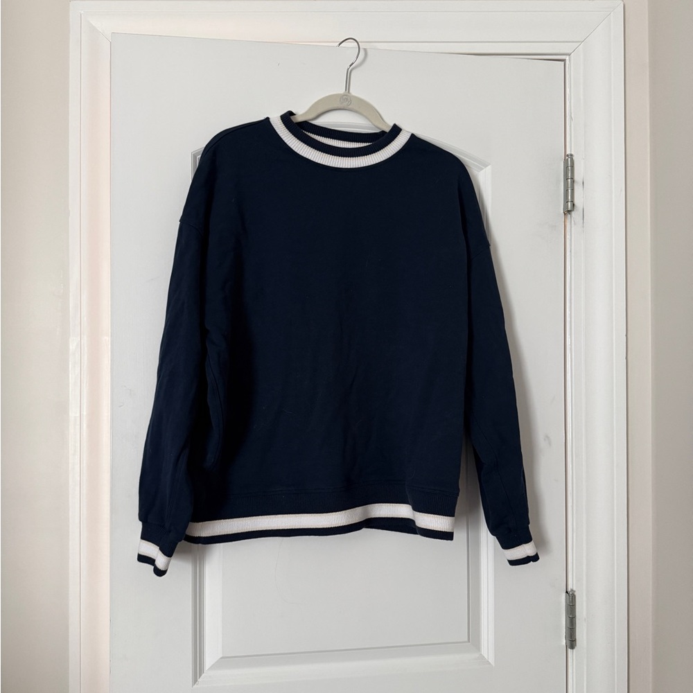 Lululemon terry Navy Crewneck Sweater with White Trim